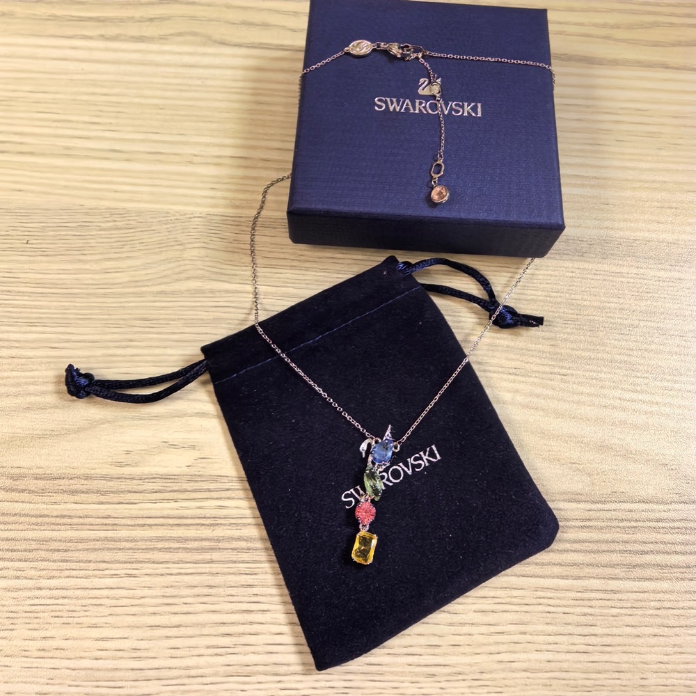 Swarovski Rose Gold Necklace with Red and Yellow Charms